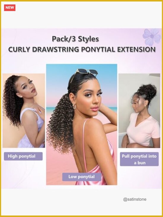 16 Inch Curly Drawstring Ponytail Extension Synthetic Hairpiece Afro Puff
